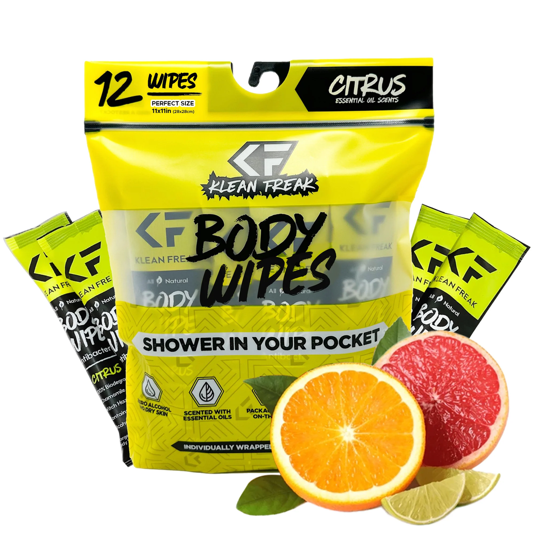 KLEAN FREAK Body Wipe - 12 Pack - Citrus