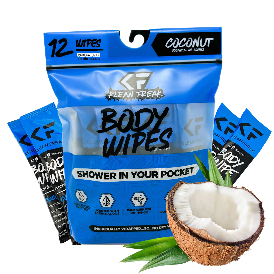 KLEAN FREAK Body Wipe - 12 Pack - Coconut