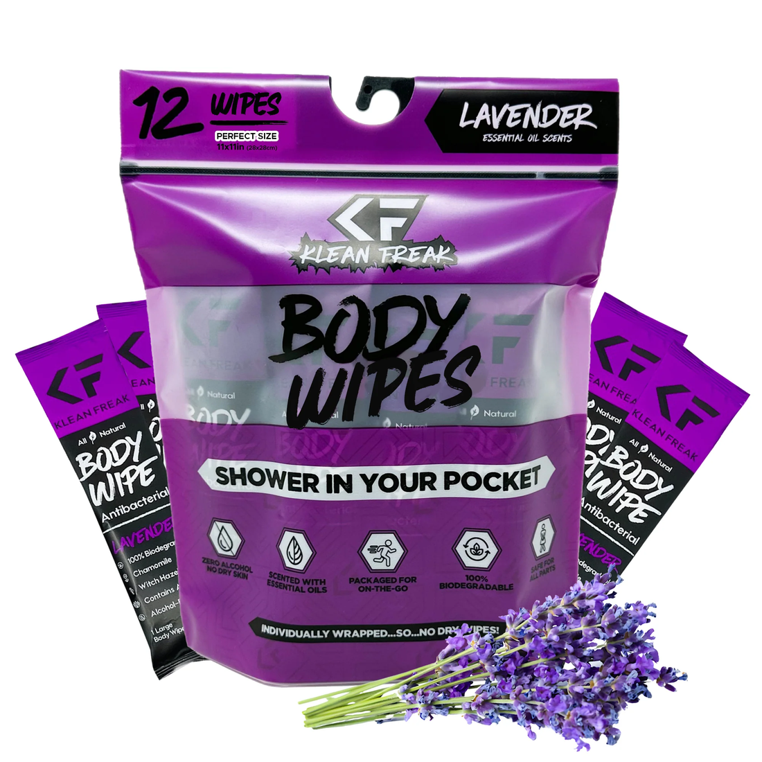 KLEAN FREAK Body Wipe - 12 Pack - Lavender